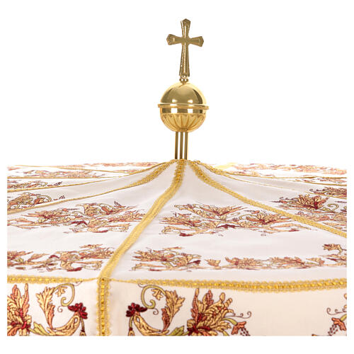 Processional umbrella, golden and orange flower embroidered on ivory fabric, h 70 in 4