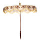 Processional umbrella, golden and orange flower embroidered on ivory fabric, h 70 in s5
