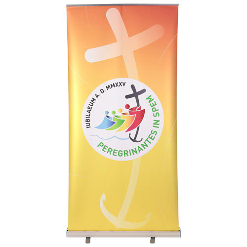 Roll-up Banner zum Jubiläum 2025, offizielles Logo, 200x100 cm, orangefarbener Hintergund 1