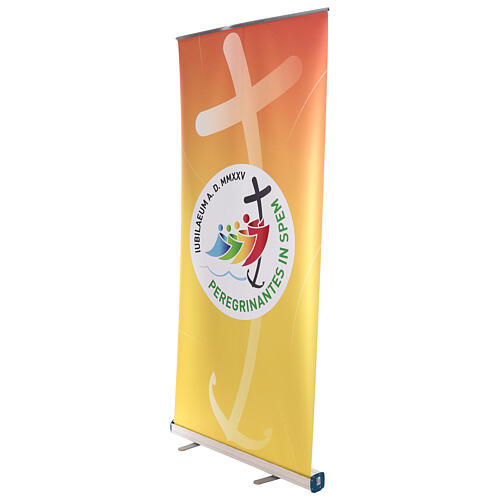 Roll-up with 2025 Jubilee official logo, orange background, 40x80 in 3