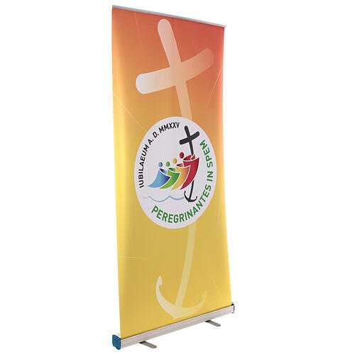 Roll-up with 2025 Jubilee official logo, orange background, 40x80 in 5