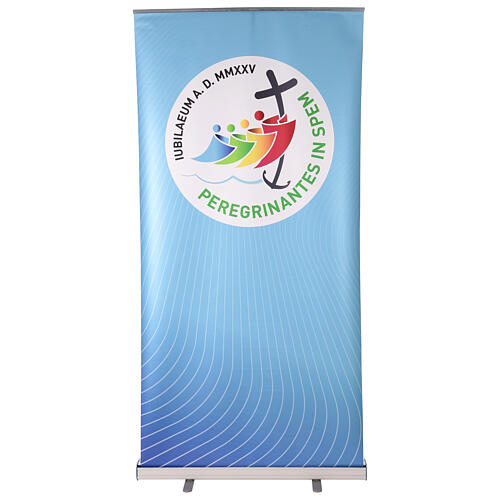 Light blue roll-up with 2025 Jubilee official logo, 40x80 in 1