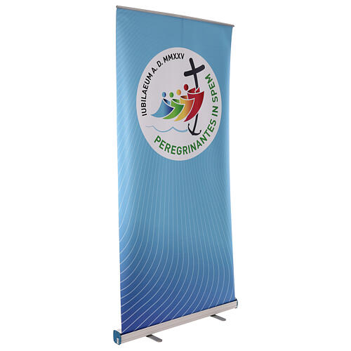 Light blue roll-up with 2025 Jubilee official logo, 40x80 in 5