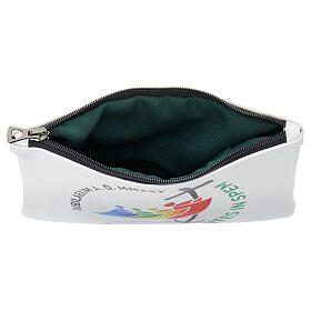 White purse, 2025 Jubilee official logo, LATIN, 7x8 in