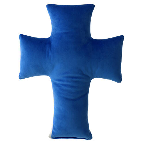 Padded cross with 2025 Jubilee logo, white and blue velvet, 12x8 in 4