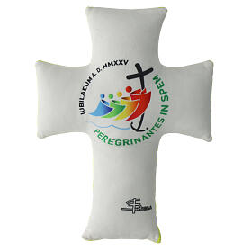 Velvet padded cross with 2025 Jubilee logo, yellow back, 12x8 in