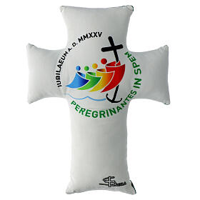 Padded cross with 2025 Jubilee logo, green velvet, 18x14 in