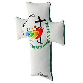 Padded cross with 2025 Jubilee logo, green velvet, 18x14 in