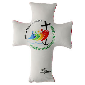 Cross-shaped pillow, Jubilee 2025, red velvet, 12x9 in