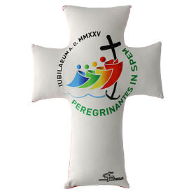 Jubilee 2025, cross-shaped pillow, red velvet, 18x14 in