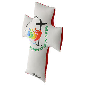 Jubilee 2025, cross-shaped pillow, red velvet, 18x14 in