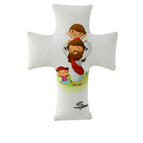 Cojín cruz suave Jesús y niños 30x20 cm