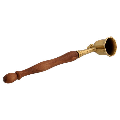 Golden brass candle extinguisher with wooden handle, 8 in 3