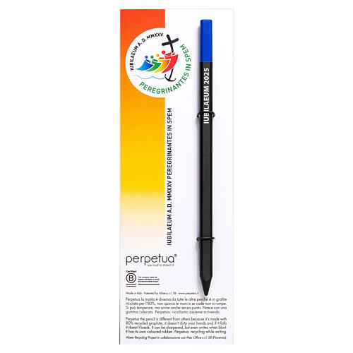 Perpetua the Pencil with official Jubilee 2025 logo, blue eraser 1