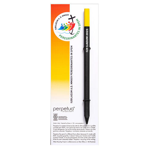 Perpetua the Pencil of Jubilee 2025 with logo and yellow eraser 1