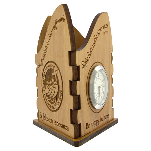 Jubilee pen holder with clock and logo, olivewood, Monastery of the Poor Clare Nuns of Albano Laziale 4