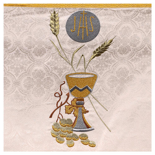 Damask processional canopy with Eucharist embroidery, 50x67 in 3