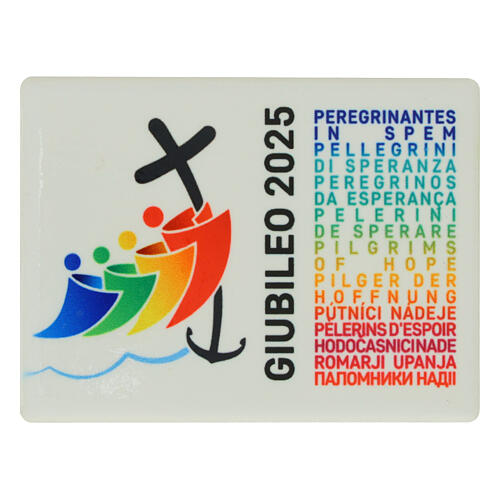 Jubilee 2025 rectangular magnet with multilingual logo, 6x8 cm 1