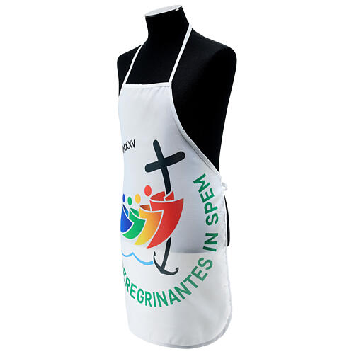 White apron with Jubilee 2025 official logo in Latin 3