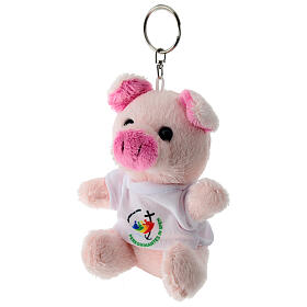 Chaveiro com brinquedo de peluche porquinho logótipo oficial Jubileu 2025