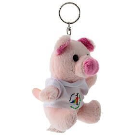 Chaveiro com brinquedo de peluche porquinho logótipo oficial Jubileu 2025