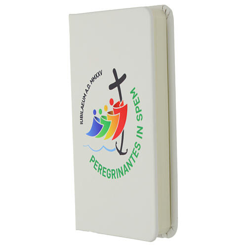 White notebook with Jubilee 2025 Latin official logo, white elastic band 3