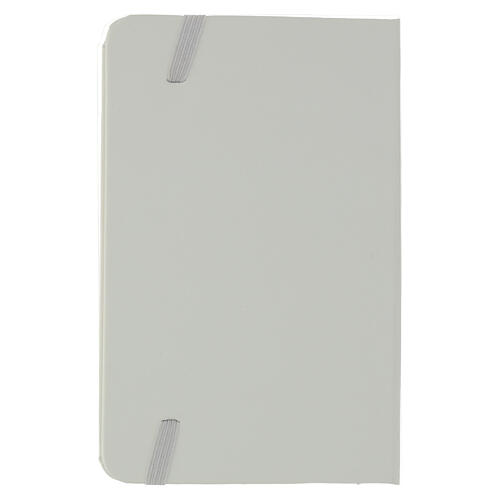 White notebook with Jubilee 2025 Latin official logo, white elastic band 4