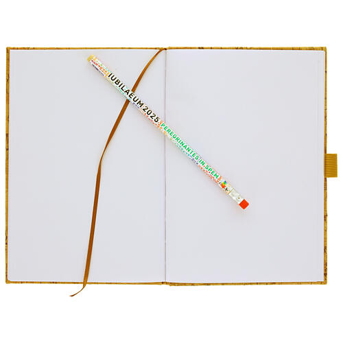 Bloco de notas Jubileu 2025 tampa de cortiça multilíngue lápis 20x15 cm 3