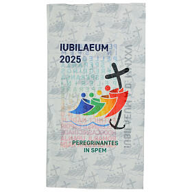 White neck warmer with multilingual logo of Jubilee 2025