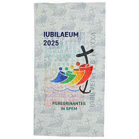 White neck warmer with multilingual logo of Jubilee 2025