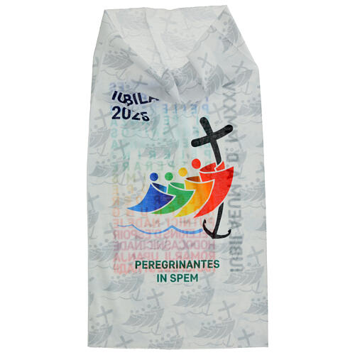 White neck warmer with multilingual logo of Jubilee 2025 2