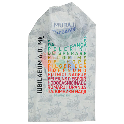 White neck warmer with multilingual logo of Jubilee 2025 3