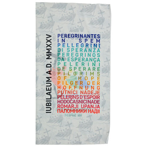 White neck warmer with multilingual logo of Jubilee 2025 4