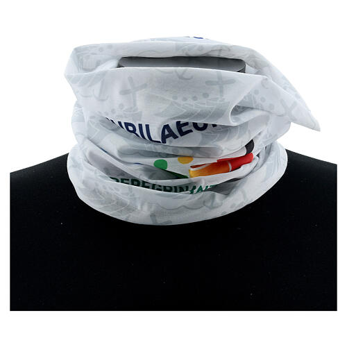 White neck warmer with multilingual logo of Jubilee 2025 5