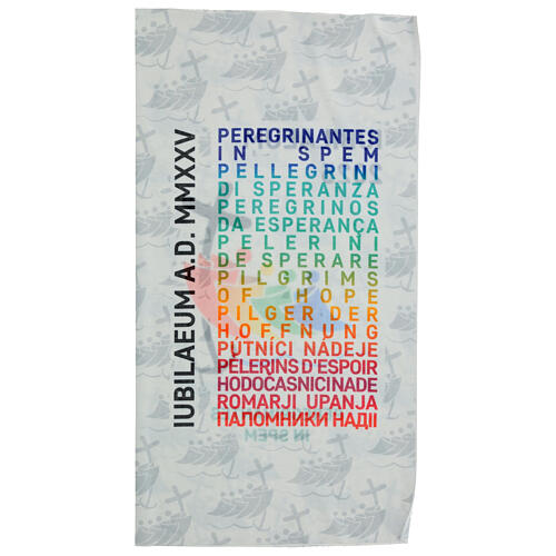 White neck warmer with multilingual logo of Jubilee 2025 5