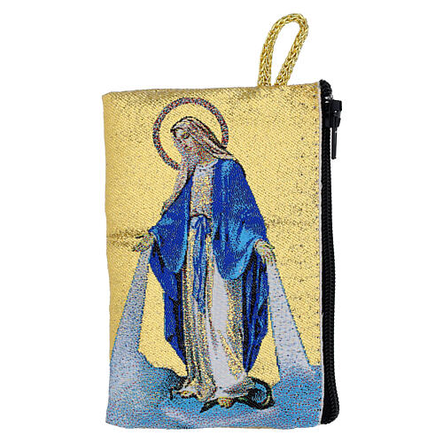 Jubiläumsrosenkranzetui Maria Miracolosa Stoff 7x10 cm 1
