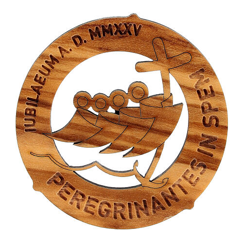 Imán redonda logo oficial Jubileo 2025 latín madera de olivo 5 cm 1