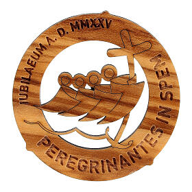 Round magnet official Jubilee 2025 logo in Latin, olive wood 5 cm