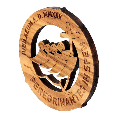 Round magnet official Jubilee 2025 logo in Latin, olive wood 5 cm 2