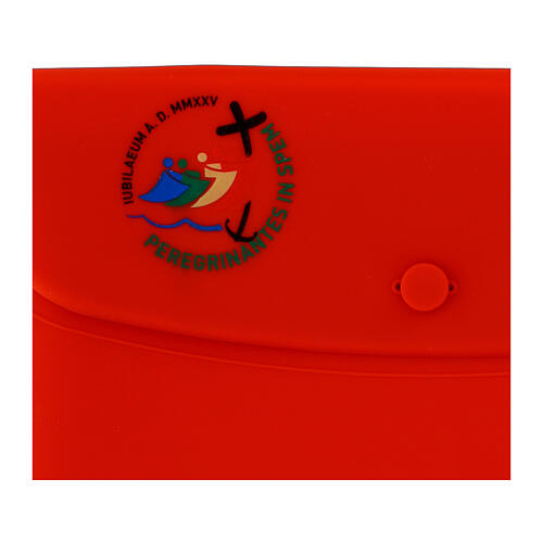 Red silicone pouch with official Jubilee 2025 logo print, 8x5 in 2