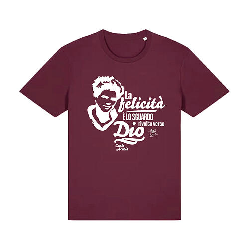 Burgundy organic cotton T-shirt of Carlo Acutis by APE Social Wear 1