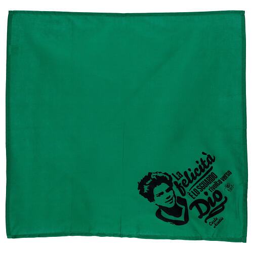 Green cotton bandana of Carlo Acutis by APE Social Wear, 24x24 in 1