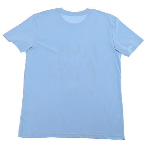 Camiseta azul algodón bio estampado negro ''Hacia lo alto'' Piergiorgio Frassati 3