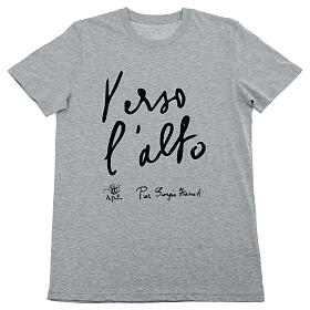 Camiseta gris algodón bio estampado negro ''Hacia lo Alto'' Piergiorgio Frassati