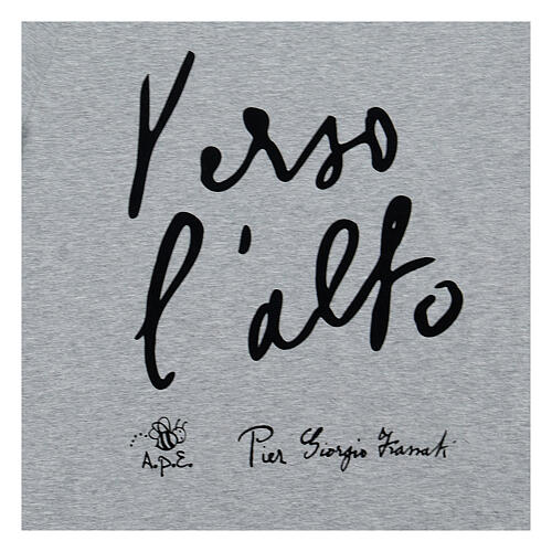 Camiseta gris algodón bio estampado negro ''Hacia lo Alto'' Piergiorgio Frassati 2