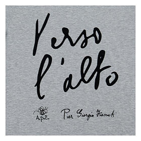 T-shirt gris en coton bio avec impression noire « Vers le haut » Pier Giorgio Frassati