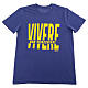 Camiseta azul algodón bio estampado amarillo ''Vivir, no sobrevivir'' Piergiorgio Frassati s1