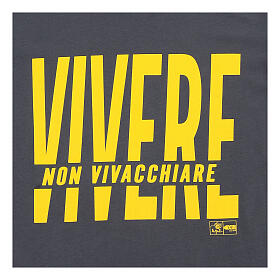 Camiseta antracita algodón orgánico estampado amarillo ''Vivir, no sobrevivir'' Piergiorgio Frassati