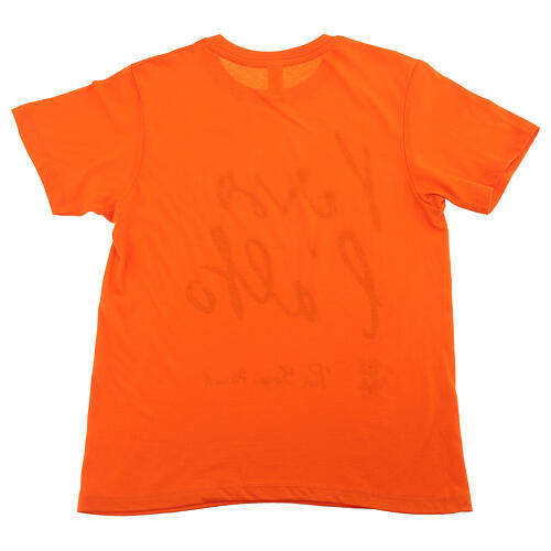 Camiseta criança laranja em algodão biológico estampa preta "Para o alto" Pier Giorgio Frassati 3