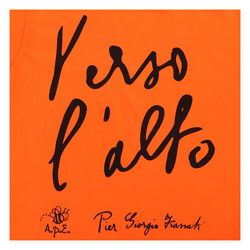 Orange Kids' Organic Cotton T-shirt with Black Print 'Upwards' Piergiorgio Frassati 2